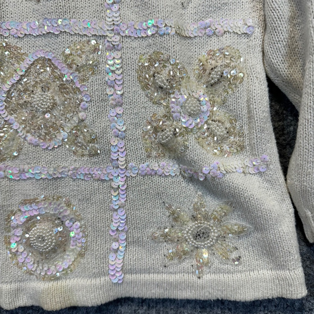 Work in Progress Sweater Women Medium Cream Sequin Beaded Vintage Glam Party - Picture 3 of 15